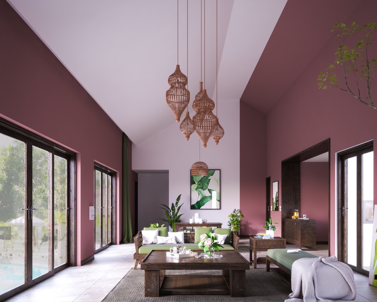 Phòng khách màu hồng đất