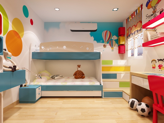Phòng ngủ kết hợp nhiều màu sắc sinh động