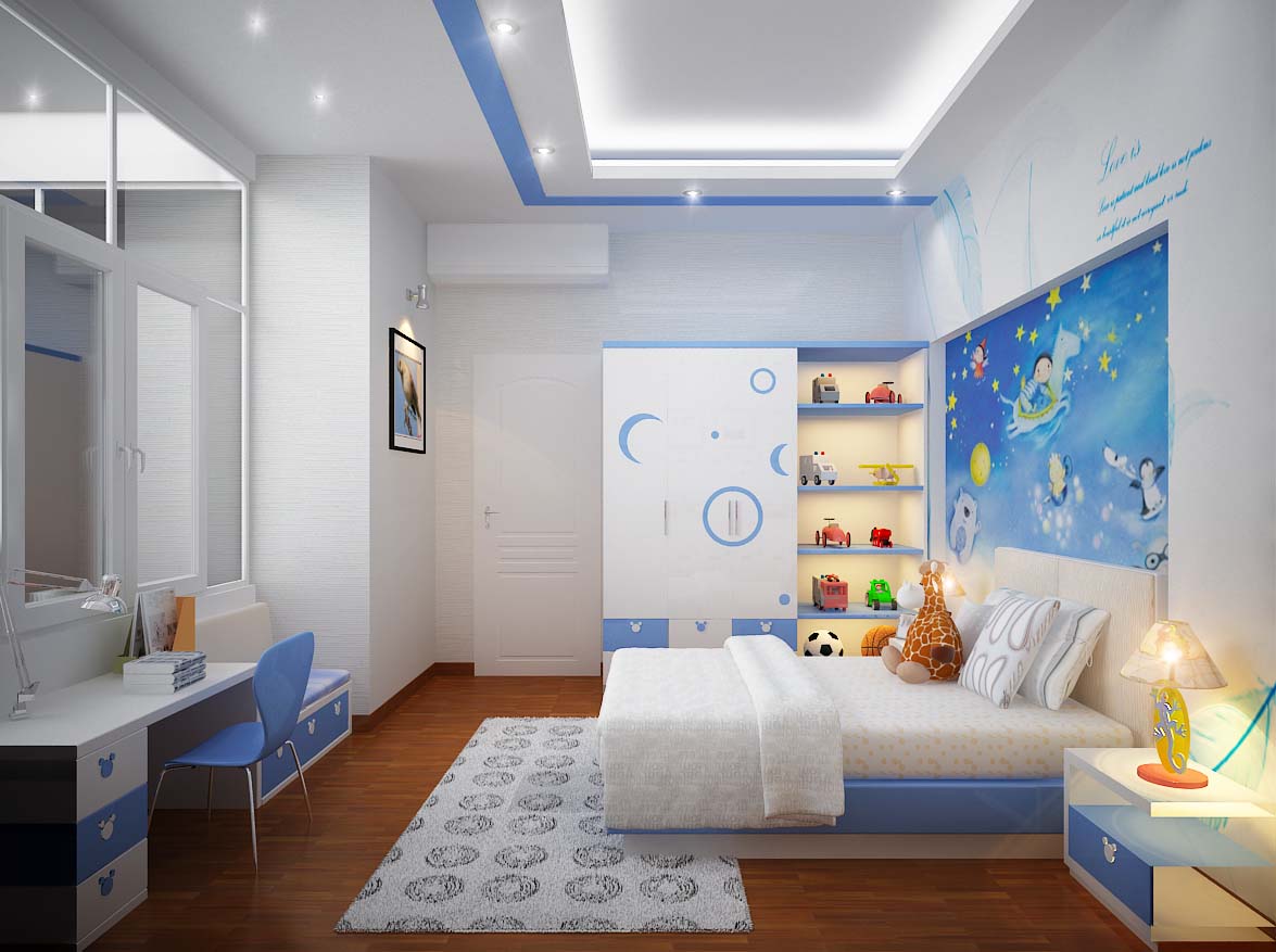 Phòng ngủ màu xanh da trời cho bé